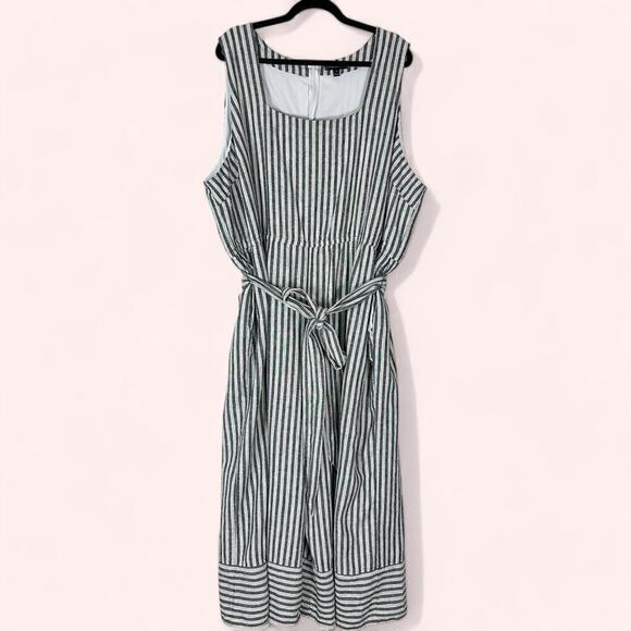 Lane Bryant Stripped Linen Blend Belted Wide Leg Cropped Sleeveless Romper (28) - Picture 2 of 14